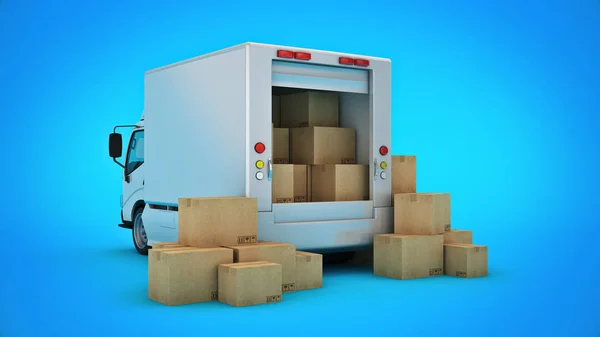 White Delivery Truck Cardboard Boxes Rendering — 스톡 사진