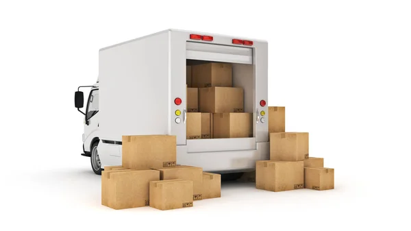 Біла Вантажівка Картонними Коробками Візуалізація — стокове фото