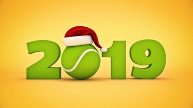Noel 2019 kavramı. Tenis topu. 3B işleme
