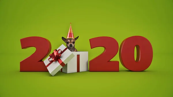 Cane Concetto Festa Compleanno 2020 Segno Capodanno Rendering — Foto Stock