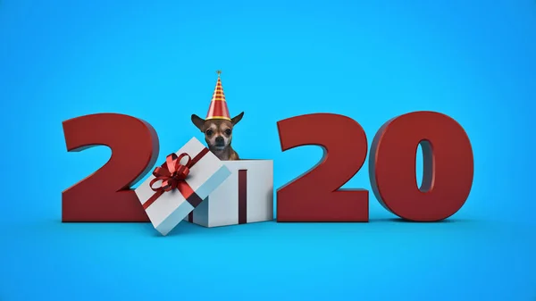 Hond Verjaardag Partij Concept 2020 Nieuwjaar Teken Rendering — Stockfoto