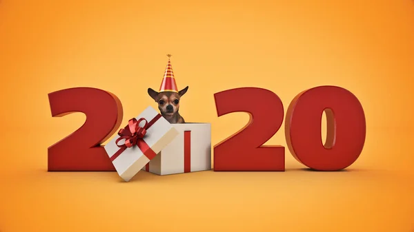 Hund Födelsedagsfest Concept 2020 Nyår Tecken Rendering — Stockfoto