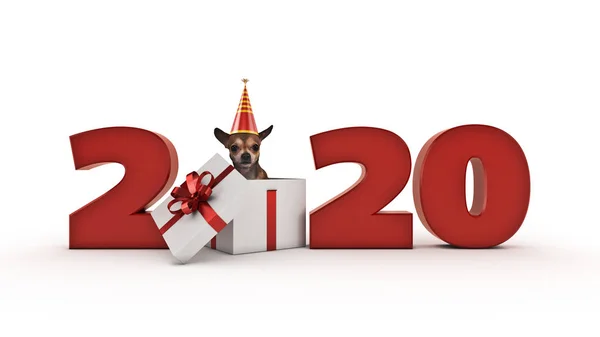 Hond Verjaardag Partij Concept 2020 Nieuwjaar Teken Rendering — Stockfoto