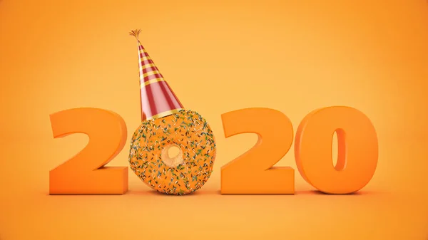 Donut Kloboukem Oslavu 2020 Nový Rok Prostorové Vykreslování — Stock fotografie