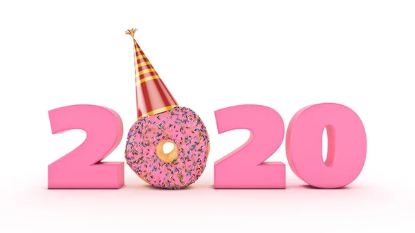 Donut Med Party Hat Concept 2020 Nytt Skylt Rendering — Stockfoto