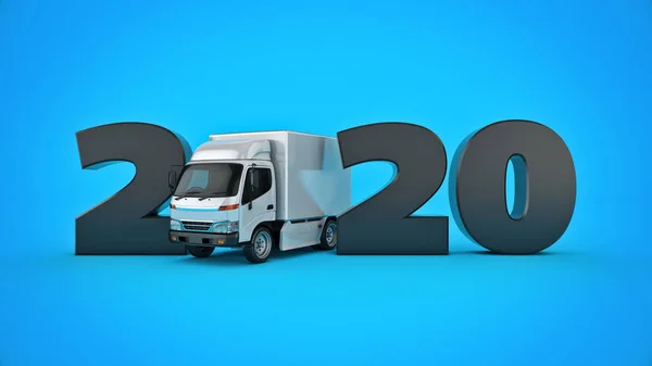 Entrega Concepto Camión 2020 Signo Año Nuevo Renderizado Renderizado — Foto de Stock
