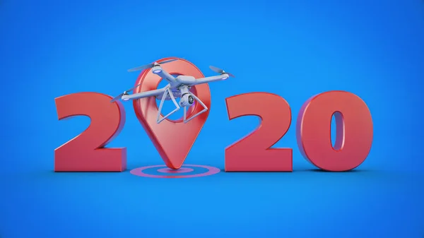 Kleine Witte Drone Concept 2020 Nieuwjaar Teken Rendering — Stockfoto
