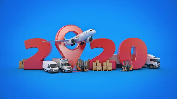 Всесвітня Концепція Вантажних Перевезень Знак Нового 2020 Року Візуалізація — стокове фото