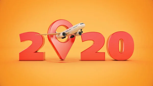Airline Travel Concept Airport Pointer 2020 New Year Sign Rendering — Stock Photo, Image