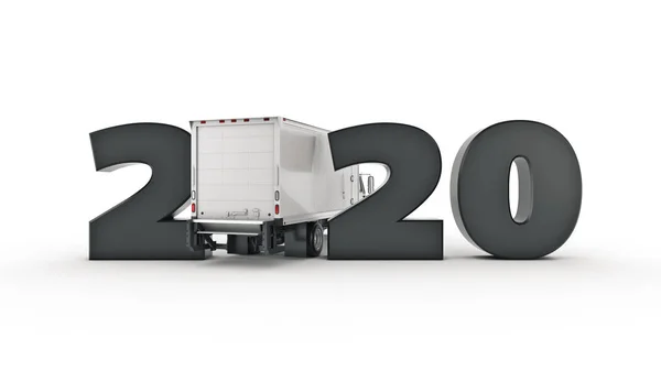 冷蔵トラックコンセプト2020新年の看板 レンダリング — ストック写真