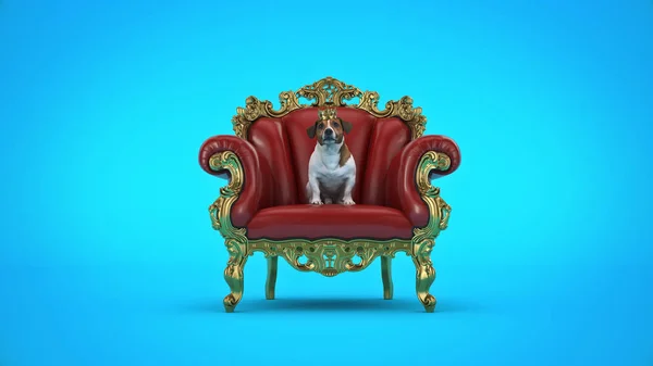 Perro Con Corona Una Silla Renderizado — Foto de Stock