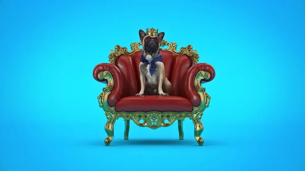 Perro Con Corona Una Silla Renderizado —  Fotos de Stock