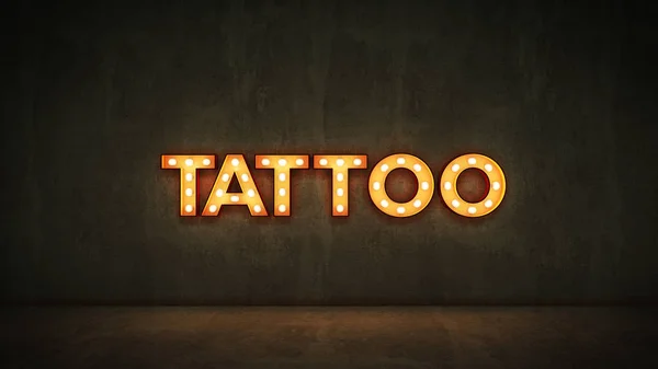 Sinal Néon Fundo Parede Tijolo Tatuagem Renderização — Fotografia de Stock