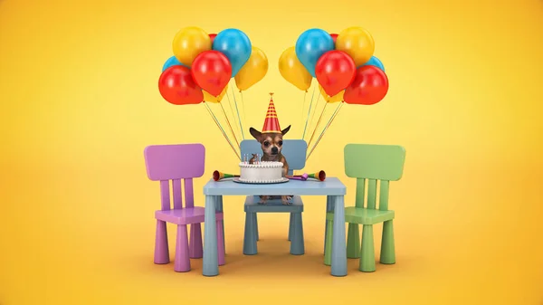 Dog Birthday Party. 3d rendering