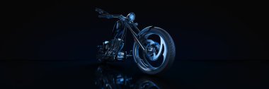 Motosiklet, stüdyo, karanlık bir arka plan. 3d oluşturma