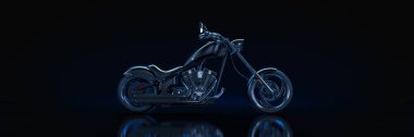 Motosiklet, stüdyo, karanlık bir arka plan. 3d oluşturma