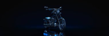Motosiklet, stüdyo, karanlık bir arka plan. 3d oluşturma