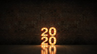 marquee light 2020 letter sign, New Year 2020. 3d rendering clipart