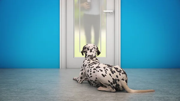 Dog Waiting By Front Door. 3d rendering