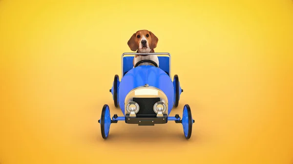 Carro Brinquedo Condução Cão Renderização — Fotografia de Stock