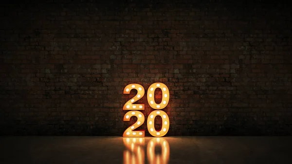 Luz Marquee 2020 Sinal Carta Ano Novo 2020 Renderização — Fotografia de Stock