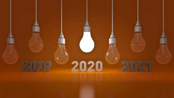 2020 Новый Год Знак Внутри Лампочки Рендеринг — стоковое фото