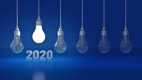 2020年新年标志内灯泡 3D渲染 — 图库照片