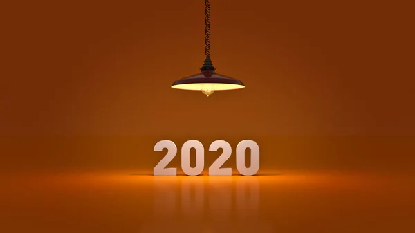 2020年新年标志内灯泡 3D渲染 — 图库照片