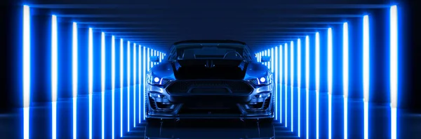 Mașină Sport Configurare Studio Fundal Întunecat Redare — Fotografie, imagine de stoc