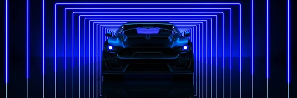 Спортивний Автомобіль Студійна Установка Темному Тлі Візуалізація — стокове фото