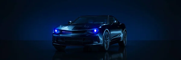 Spor araba, karanlık bir arka planda stüdyo. 3d oluşturma