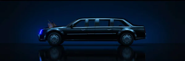 黑色大豪华轿车 工作室设置在黑暗的背景 3D渲染 — 图库照片
