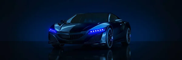 Spor araba, karanlık bir arka planda stüdyo. 3d oluşturma