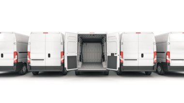 Ticari teslimat minibüsleri. Servis şirketi naklediliyor. 3d oluşturma