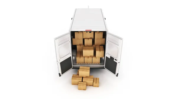 Lieferwagen Mit Pappkartons Darstellung — Stockfoto