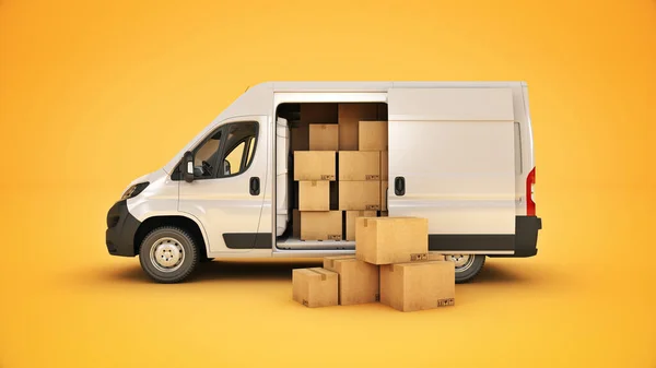 Commercial Delivery Vans Cardboard Boxes Rendering — Stock Photo, Image