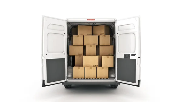 Commercial Delivery Vans Cardboard Boxes Rendering — Stock Photo, Image