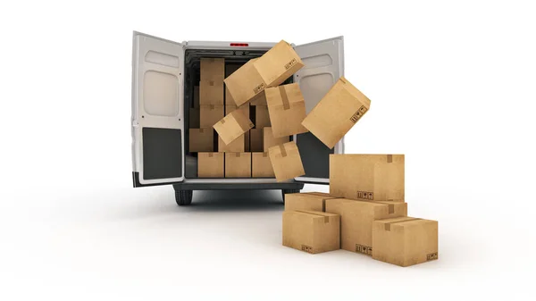 Commercial Delivery Vans Cardboard Boxes Rendering — Stock Photo, Image