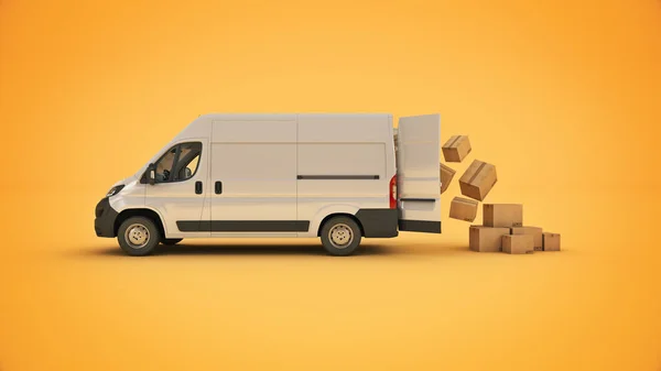 Lieferwagen Mit Pappkartons Darstellung — Stockfoto