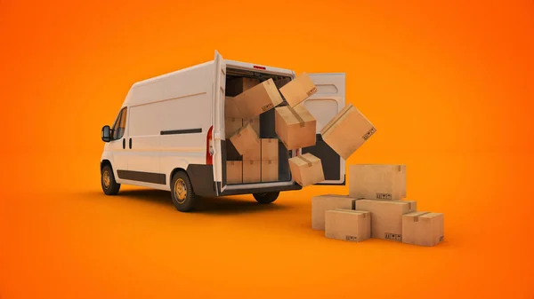 Commercial Delivery Vans Cardboard Boxes Rendering — Stock Photo, Image