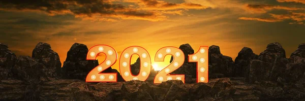 Zeltbeleuchtung 2020 Buchstabenschild Neujahr 2021 Darstellung — Stockfoto