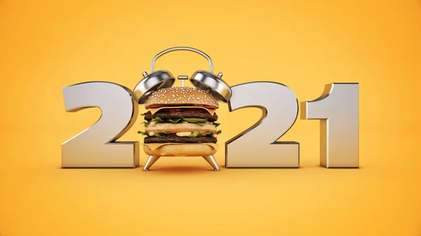 Hamburger Alarmı Konsepti 2021 Yeni Yıl Tabelası Oluşturma — Stok fotoğraf