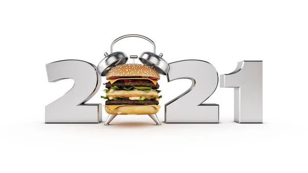 Hamburger Budík Koncept 2021 Nový Rok Znamení Vykreslování — Stock fotografie