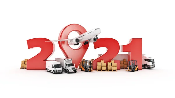 Wereldwijd Vrachtvervoersconcept 2021 Nieuwjaarsbord Destructie — Stockfoto