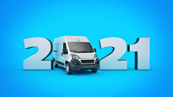 Концепция грузовика 2021 Новогодний знак. 3D рендеринг. 3d-рендеринг