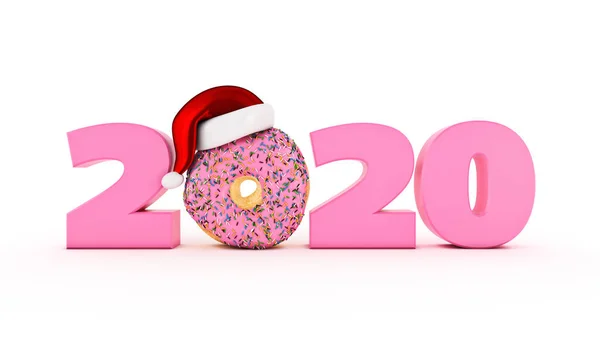 Donut Santa Hat Concept 2020 New Year Sign Rendering — Stock Photo, Image