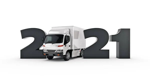 Παράδοση Φορτηγό Έννοια 2021 Σημάδι Πρωτοχρονιάς Απόδοση Απόδοση — Φωτογραφία Αρχείου