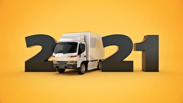 配送トラックのコンセプト2021新年のサイン 3Dレンダリング 3Dレンダリング — ストック写真