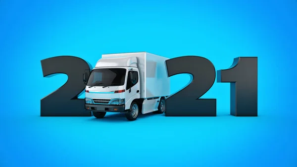 Conceito Caminhão Entrega 2021 Sinal Ano Novo Renderização Renderização — Fotografia de Stock