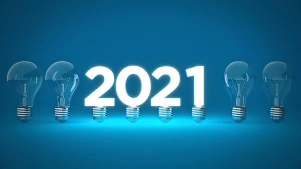 2021年灯泡内的新年标志 3D渲染 — 图库照片